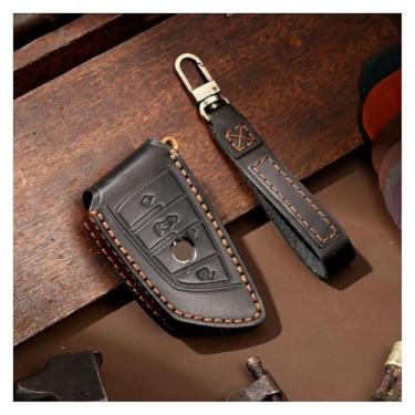 Imagem de Capa de couro artesanal para chave de carro, compatível com bmw x3 x5 x6 f30 f34 f10 f20 g20 g30 g01 g02 g05 f15 f16 1 3 5 7 série 520d(Type B black)