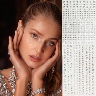 Imagem de Adesivos autoadesivos de pedras para rosto, joias de olhos, strass, adesivos de unhas de rosto DIY para maquiagem