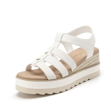 Imagem de Athlefit Sandália feminina plataforma plataforma espadrille confortável bico aberto verão caminhada sandálias com tira no tornozelo, Branco, 39