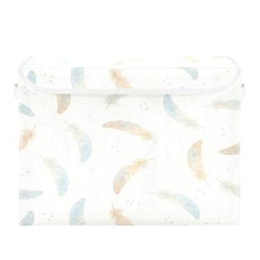 Imagem de Burbuja Caixa de armazenamento de penas em aquarela com tampa e alças, grande caixa de armazenamento dobrável para prateleiras armário quarto escritório organizador