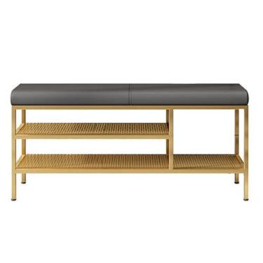Imagem de Banco moderno de armazenamento de sapatos com almofada, rack de banco de entrada de 2 níveis, organizador de corredor de 80 x 32 x 47 cm, banco elegante para cama e banco de sapatos funcional para