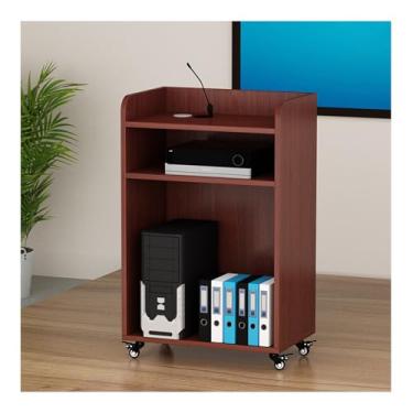 Imagem de Pódio, suporte de pódio móvel, púlpitos para igrejas, púlpito multifuncional, recepção do cliente, adequado para salas de aula, conferências, casamentos, etc. (teca, com rodízios e gavetas)