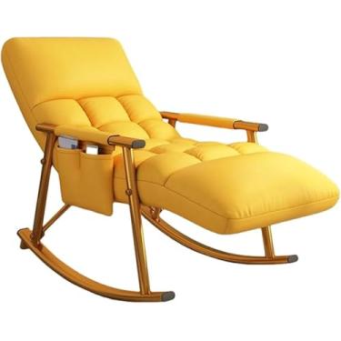 Imagem de Cadeira de balanço acolchoada com encosto alto, balanço acolchoado ao ar livre, cadeira de balanço com encosto alto, adequada para sala de estar, quarto (amarelo, pés dourados)
