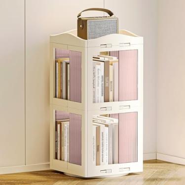 Imagem de Estante rotativa de 360° dobrável, à prova de poeira, grande capacidade, estante de livros ABS para sala de estar e quarto (branco, 2º andar)