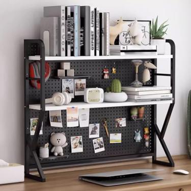 Imagem de Quadro organizador de estante de mesa com furos feito de todo o ferro, estável e suporte de carga para organizador de materiais de escritório, decoração de casa multiuso (cor: preto + branco, tamanho