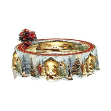 Imagem de Toalha De Mesa Retrô Estilo Fazenda Com Padrão De Presépio Feliz Natal