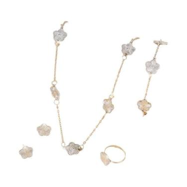 Imagem de Conjunto De Joias Feminino Trevo De Cinco Folhas Da Sorte: Pulseira, B