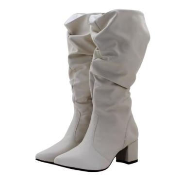 Imagem de Bota Feminina Off White Modelo Slouchy Salto Grosso Bico Fino - Lirom,