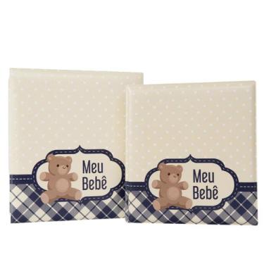 Imagem de Álbum de fotos com estojo para bebê 15x21/20x25 - bege ursinho menino 