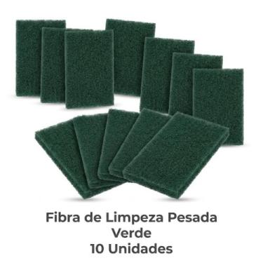 Imagem de Kit 10 Fibras Verdes Limpeza Pesada Esponja Abrasiva Multiuso para Pan