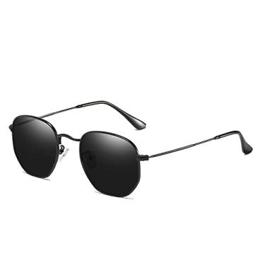 Imagem de Óculos de sol polarizados clássicos masculinos retro reflexivo óculos de sol feminino quadrado armação de metal óculos gafas lunette de soleil feminino, c01 preto preto, china