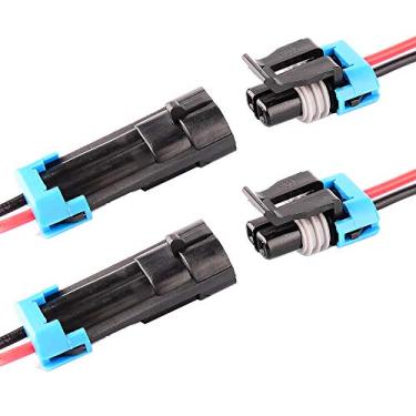 Imagem de HUIQIAODS Plugue conector elétrico impermeável de 2 pinos para carro com fio AWG, pacote com 2