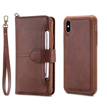 Imagem de Capa Flip Folio para iPhone 14 Plus 12 13 Pro XR Luxo Carteira de Couro Destacável Capa para Telefone Capa Imã para iPhone 11 XS Max 78, marrom, Para iphone 8