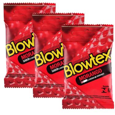 Imagem de Kit 3 Pacotes Preservativo Blowtex Morango C/ 3 Unidades Cada