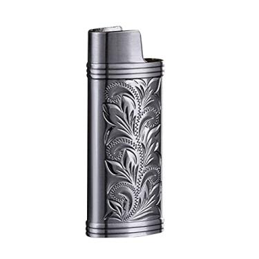 Imagem de Capa de isqueiro de metal com suporte legal vintage floral estampado para isqueiro BIC tamanho completo J5 (cinza)