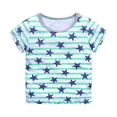 Imagem de Camisas Médias Crianças Meninas Meninos Carro Desenho 3D Estampas Soltas Tops Macio Manga Curta Camiseta Meninos Sem Manga, Azul claro, 4-5T
