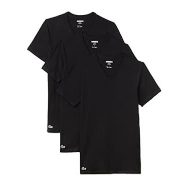 Imagem de Lacoste Pacote com 3 camisetas masculinas 100% algodão slim fit gola V, Preto, G