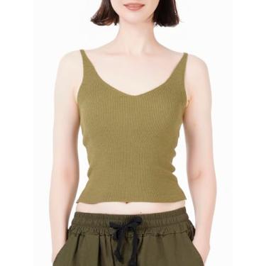 Imagem de AUTWARM Camiseta de malha sem mangas frente única com gola redonda modeladora regata feminina para sair, Verde claro, P