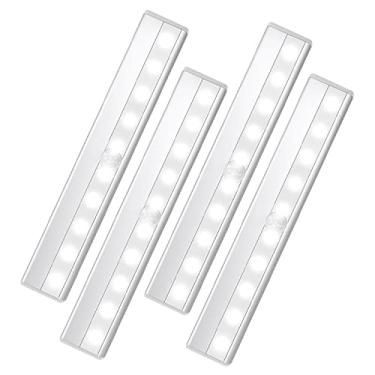 Imagem de Deitybless Pacote com 4 luzes LED com sensor de movimento, 10 luzes LED operadas por bateria para armário, barra de luz noturna magnética em qualquer lugar, luz LED segura interna para armário escadas guarda-roupa