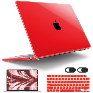 Imagem de Tuiklol Capa transparente para MacBook Air de 13,6 polegadas versão 2022 A2681 com chip M2, capas rígidas para laptop com capa de teclado, protetor de tela, capa de câmera compatível com MacBook Air de 13,6 polegadas, vermelho claro