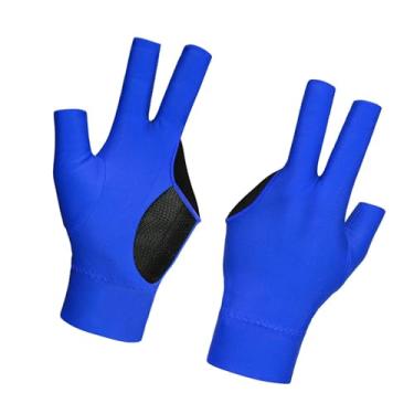Imagem de YIJU Luva de bilhar com 3 dedos para jogadores de sinuca e sinuca, mão direita para adultos, alta elasticidade, antiderrapante, três dedos, luva para, Azul
