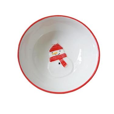 Imagem de Pratos de aperitivo de cerâmica de Natal para tapas, salada, aperitivo, lavável na lava-louças, seguro para micro-ondas, seguro para freezer (tigela pequena de homem de neve, 11,1 x 4,5 cm)