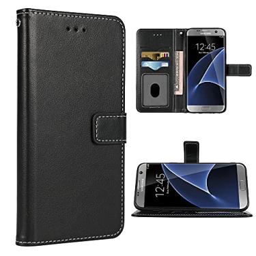 Imagem de FDCWTSH Capa carteira compatível com Samsung Galaxy S7 Edge e alça de pulso com cordão de couro com suporte para cartão de celular para Glaxay S7edge Gaxaly S 7 Plus Galaxies GS7 7s 7edge preta