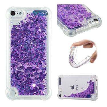 Imagem de LEMAXELERS Capa compatível com iPod Touch 7, capa líquida com glitter flutuante, areia movediça, à prova de choque, capa de TPU macio de silicone brilhante para iPod Touch 5/Touch 6. YBL Love Purple
