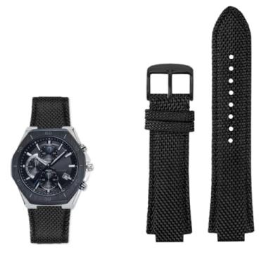 Imagem de waillynice Pulseira de relógio inferior de lona de nylon para Casio Edifice Series GST-B400 EFB-680 ECB-10D 26 x 14 pulseira (pino preto preto)