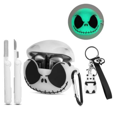 Imagem de Capa compatível com Samsung Galaxy Buds 3 e Galaxy Buds 3 Pro com kit de limpeza e chaveiro panda [brilha no escuro], capas fofas de silicone macio fantasma de Natal para Samsung Galaxy Buds 3/Buds 3