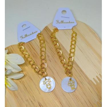 Imagem de Pulseira Bracelete Corrente Elos Duplo Folheado Ouro 18k Pingente Madr