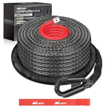 Imagem de Nilight Cabo de guincho sintético, substituição de linha de guincho de 3/8 polegadas x 25000 Ibs para ATV UTV 4WD veículo off-road Jeep SUV caminhão guincho acessório com corda vermelha e manga