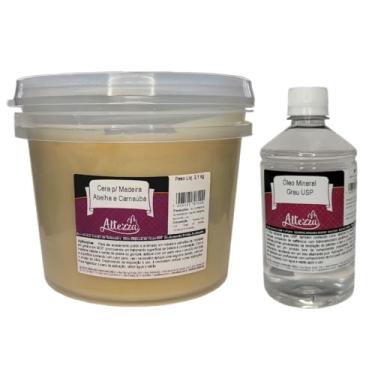 Imagem de Kit Cera Para Madeira de Abelha com Carnaúba 2,1Kg + Óleo Mineral Grau USP 500ml Para Tábua de Carne, Tábua de Corte, Móveis, Gamelas, Utensílios de Madeira, Atóxico, Brilho e Proteção - Altezza
