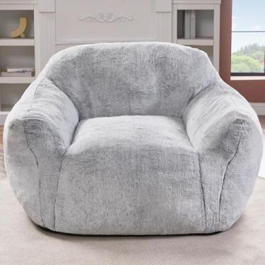 Imagem de Homguava Beanbag Cadeira pufe cadeiras para adultos pufe gigante pufe sofá com almofada espaçosa pufe sofá com apoio de braço grande pufe cadeira com enchimento para sala de estar quarto (cinza claro)