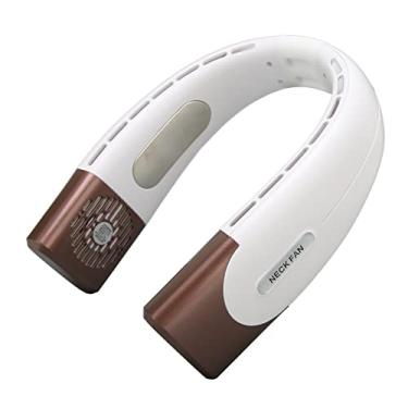 Imagem de Ventilador de Pescoço, 1A 5 Velocidades Ajustáveis ​​Força de Forte Bateria de Longa Duração Refrigerador de Pescoço Mãos-livres Fonte de Ar de 360° para Viagens (Bege