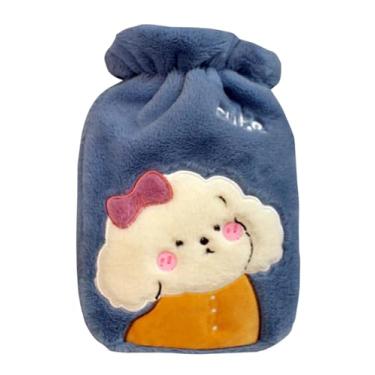 Imagem de Garrafa de água quente com tampa, bolsa de água quente de 1200 ml para compressa quente e fria, aquecedor de pés de mão para o inverno adorável cachorro - azul escuro