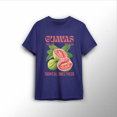 Imagem de Camiseta Estampada com Goiabas, Estampa Tropical - Lobo Sete, P, Azul 