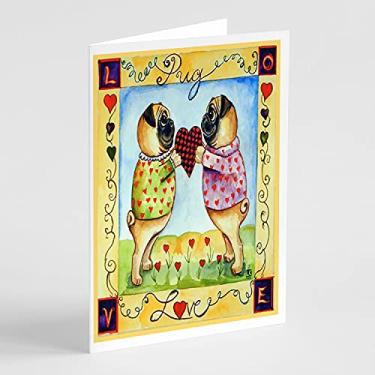 Imagem de Caroline's Treasures 7046GCA7P Cartões de felicitações e envelopes Pug Love Pug Love, pacote com 8, 7 x 5, multicolorido