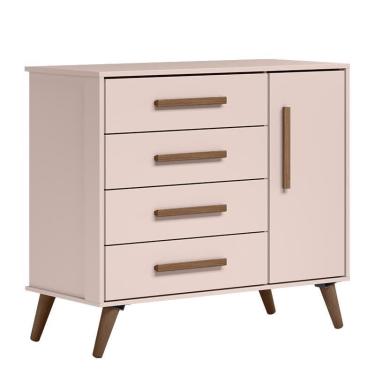 Imagem de Cômoda Infantil Q Encanto Retrô 1 Porta e 4 Gavetas - Qmovi Rosa