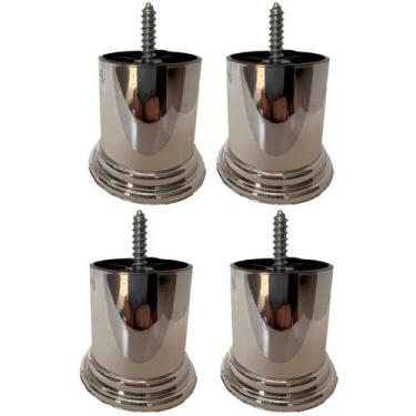 Imagem de Kit 4 Pés Plástico Cromado Redondo Rosqueável 6 cm P01 Sofá Poltrona -