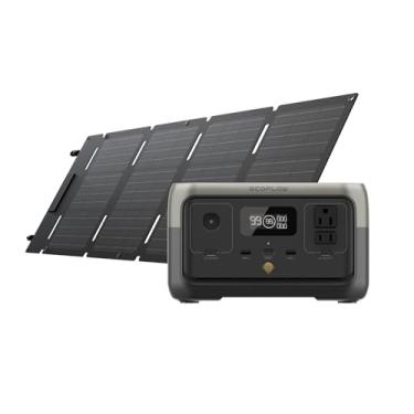 Imagem de EF ECOFLOW River 2 120V Estação de Energia Portátil com Painel Solar 45 W, Bateria LiFePO4 de 256 Wh, Saída de Até 600 W, Gerador Solar Portátil para Camping ao Ar Livre/Trailers/Uso Doméstico