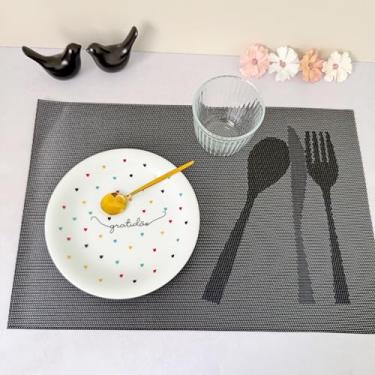 Imagem de Kit 6 Lugar Jogo Americano Retangular Mesa Posta Jantar Cozinha Sousplat Descanso De Prato Decorativo (Talheres Preto)