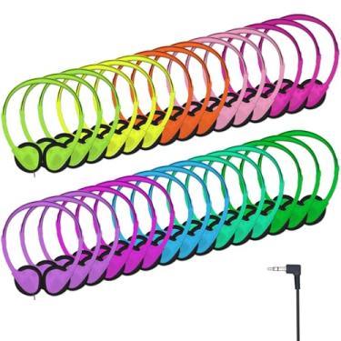 Imagem de JINWAYBST Fones de ouvido a granel para sala de aula, fones de ouvido infantis por atacado com conector de 3,5 mm para crianças, escola, estudantes, bibliotecas, laboratório de informática, centros de