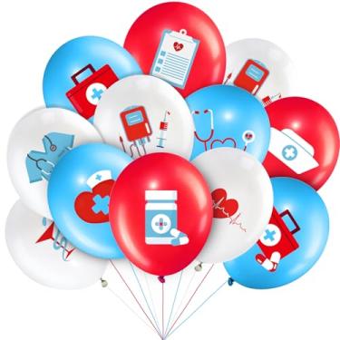 Imagem de 50 peças de balões de festa de formatura de enfermeira de 30,5 cm, branco, vermelho, azul, 2022, balões de látex para festa de formatura de enfermeira, decoração de enfermeira para enfermeiras médicas e artigos de decoração de festa