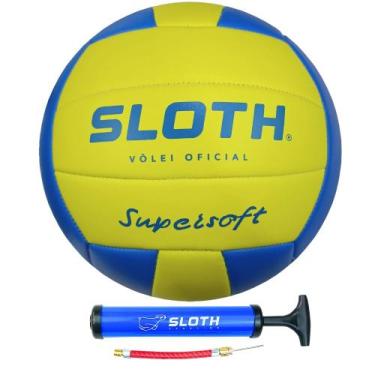 Imagem de Bola Vôlei Oficial Sloth Macia Pu Costurada + Bomba de ar, Amarelo