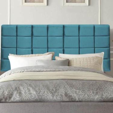 Imagem de Painel Estofado Luxo Clara 195cm King Size Para Cama Box Suede Azul Tu