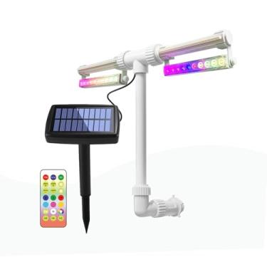 Imagem de Fonte solar para piscina com luzes - 7 cores RGB e 42 efeitos de iluminação, aspersor de cabeça dupla de rotação de 360°, controle remoto, luz de piscina à prova d'água IP68 para piscinas acima/no