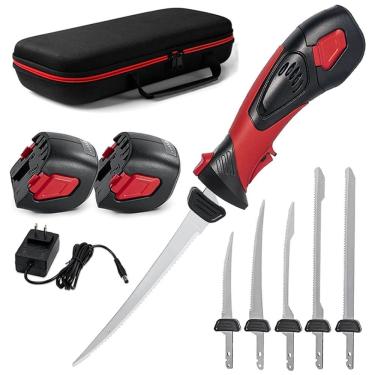 Imagem de Faca Elétrica Sem Fio 5 lâminas Revestidas com TiNitride, Cabo Ergonômico Antideslizante, Ventilação para Refrigeração, Bolsa