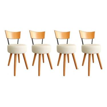 Imagem de Kit 4 Cadeiras Jantar Cozinha Estofada Off-White Com Encosto Madeira U