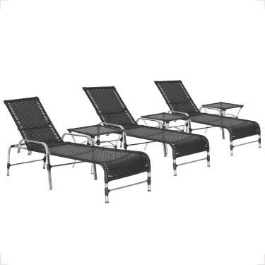 Imagem de 3 Espreguiçadeira Catar E 3 Mesa Garden Alumínio E Fibra Preto